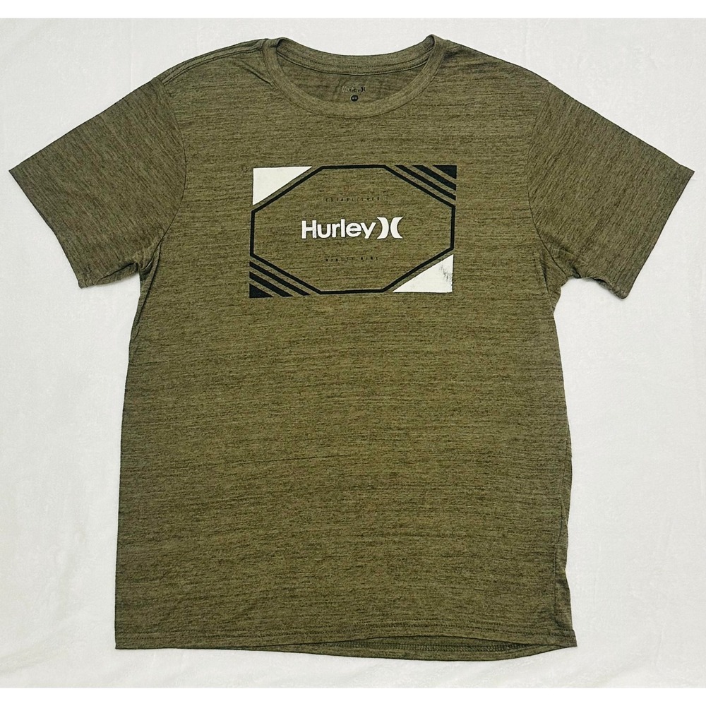 Hurley‎ Mens Graphic T-Shirt Olive Green Heathered Short Sleeve Logo Tee Medium